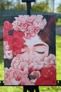 Custom paint by numbers canvas from your photo – floral portrait artwork on easel